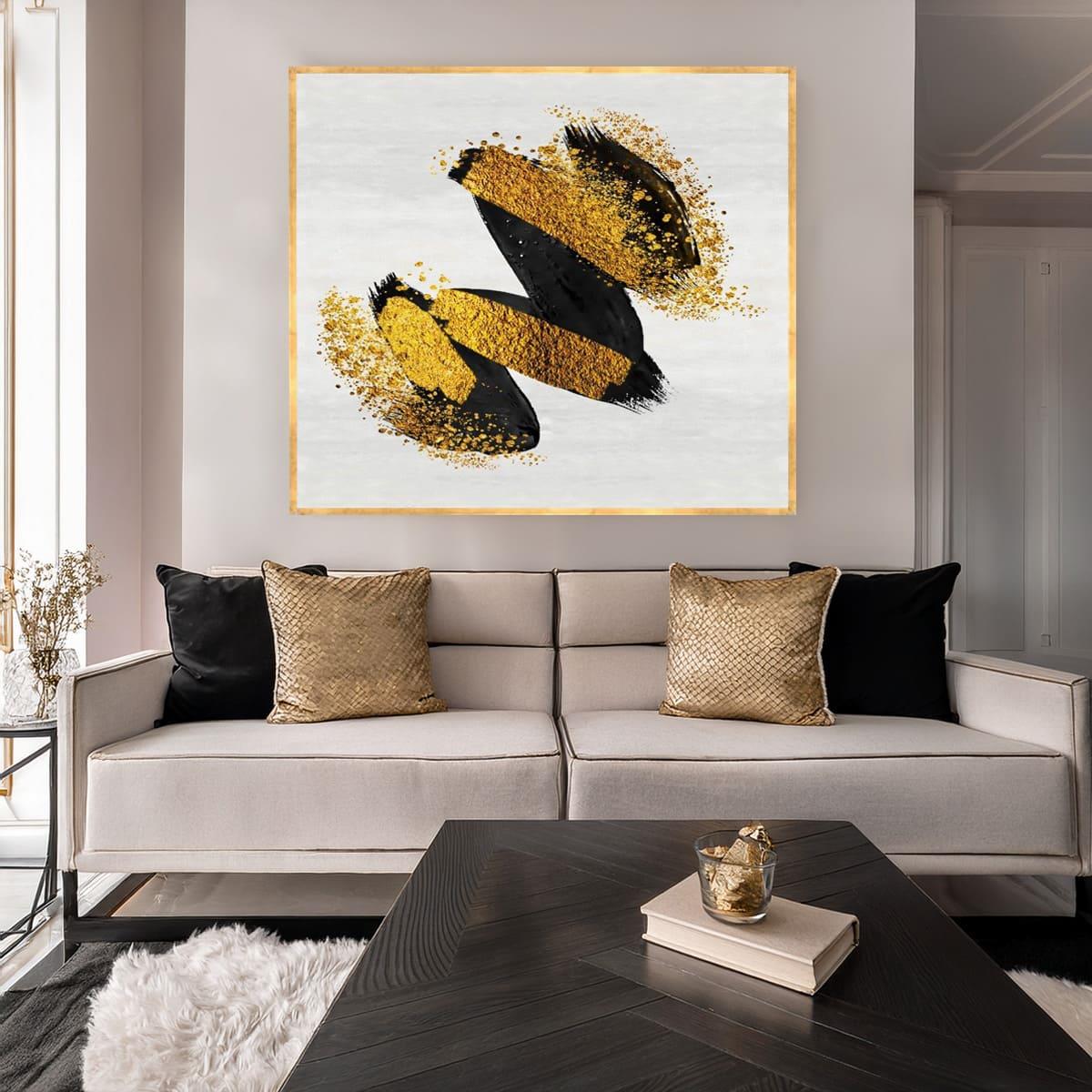 Gold Black Brush Yağlı Boya Dokulu TabloYağlı Boya Dokulu Soyut TablolarTablolife