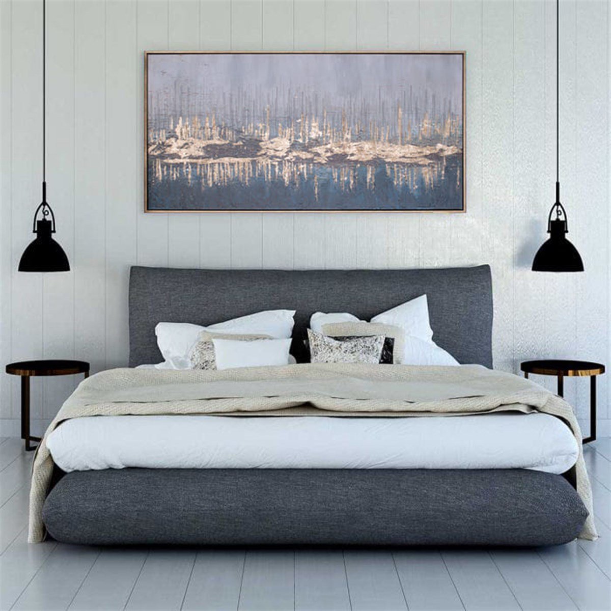 Gold & Navy Yağlı Boya Dokulu TabloYağlı Boya Dokulu Soyut TablolarTablolife.com