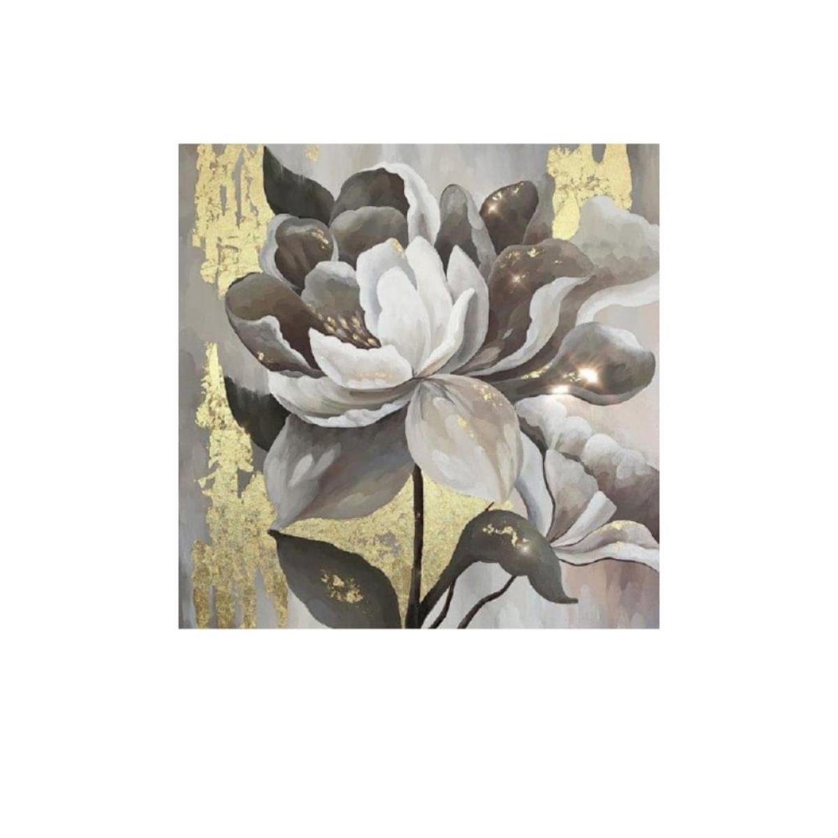 Gold Varaklı Çiçek Yağlı Boya Dokulu TabloYağlı Boya Dokulu Çiçek TablolarıTablolife.com
