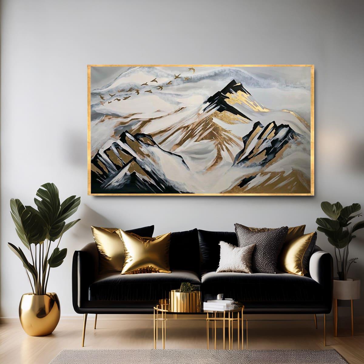 Golden Mountains Yağlı Boya Dokulu TabloYağlı Boya Dokulu Soyut TablolarTablolife