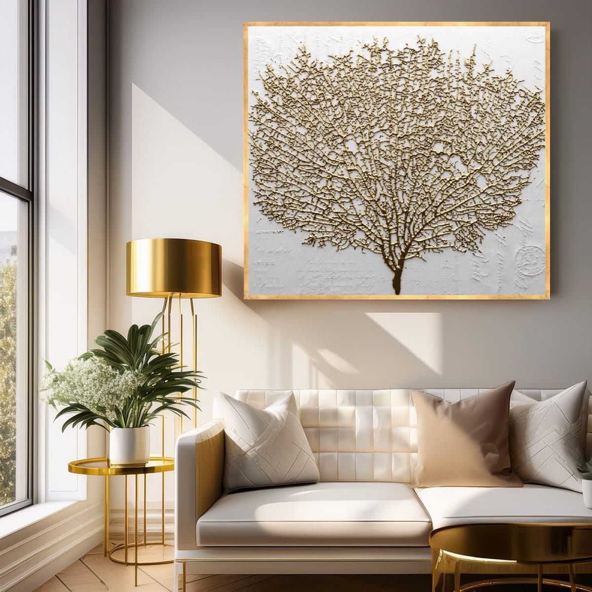 Golden Tree Yağlı Boya Dokulu TabloYağlı Boya Dokulu Soyut TablolarTablolife