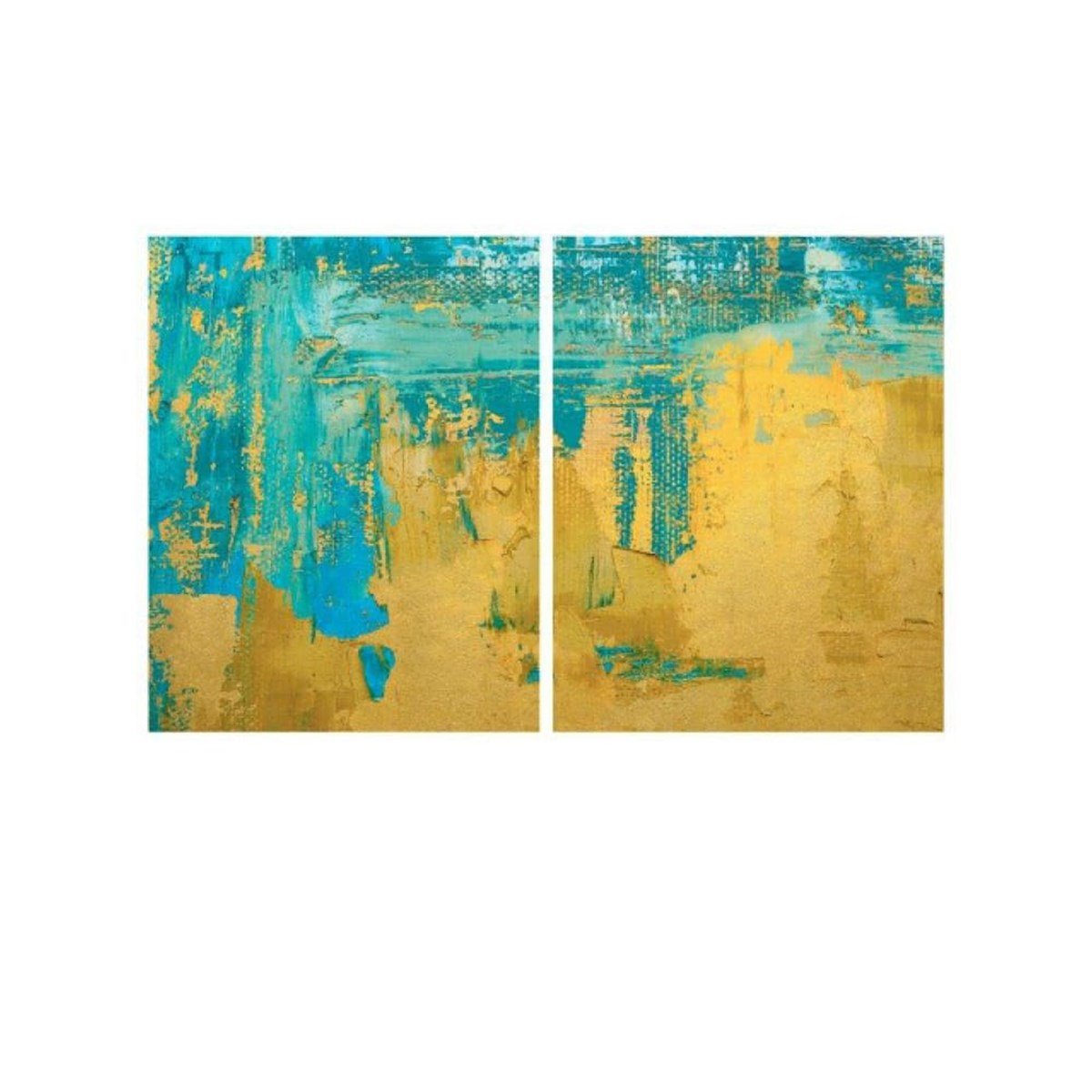 Goldenrod İkili Set Yağlı Boya Dokulu TabloYağlı Boya Dokulu Soyut TablolarTablolife.com