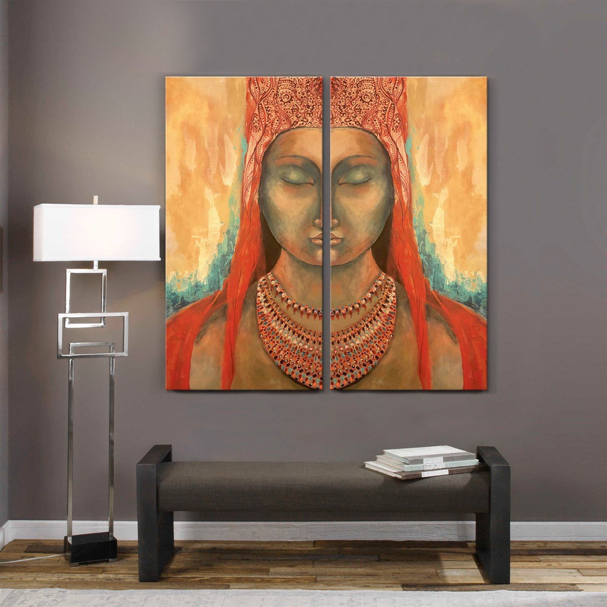 Gözleri Tamamen Kapalı İkili - Yağlı Boya Dokulu Tablo