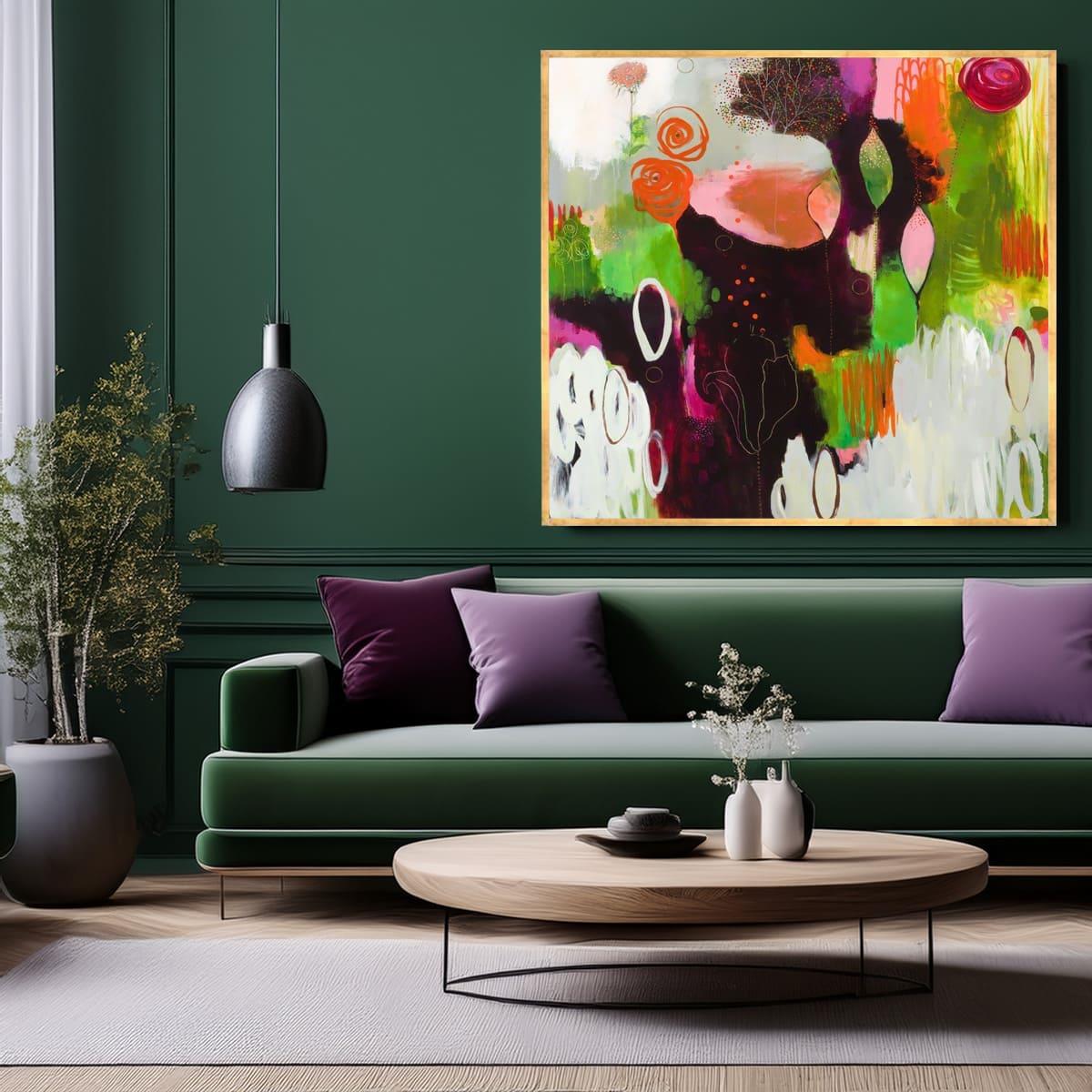 Green Flora Yağlı Boya Dokulu TabloYağlı Boya Dokulu Soyut TablolarTablolife