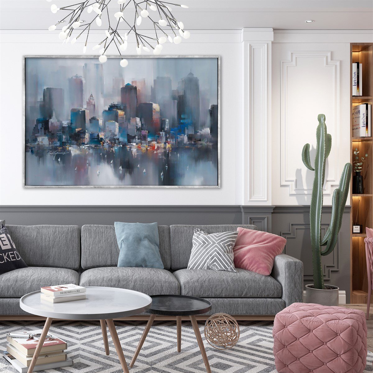 Grey City 2  - Yağlı Boya Dokulu Tablo