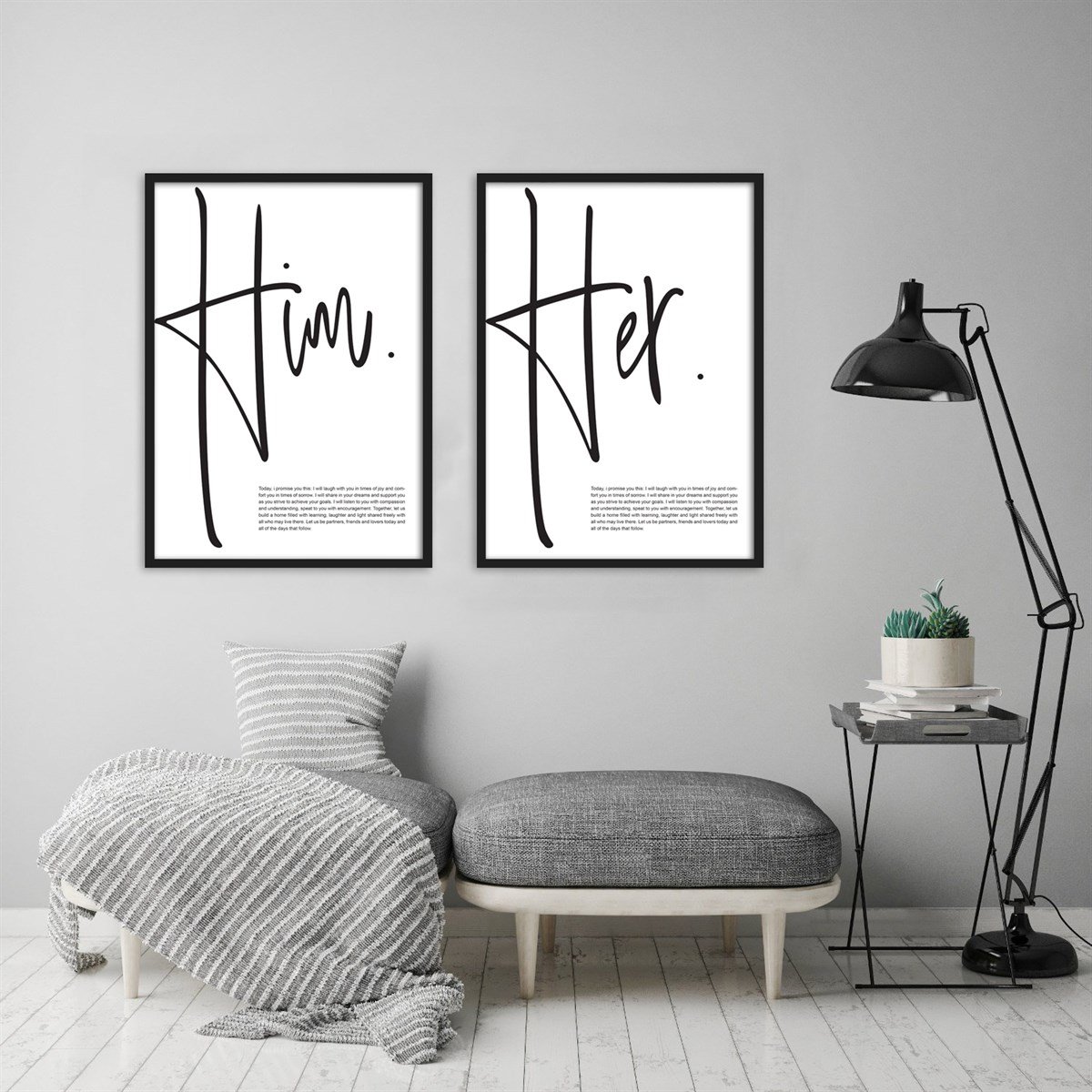 Him Her Çerçeveli Poster SetiPosterlerTablolife.com