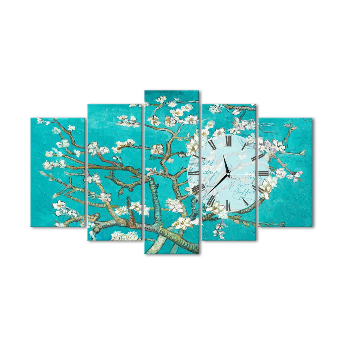 İlkbahar Çiçekleri - Saatli 5 Parçalı Kanvas TabloÇiçekTablolife.com