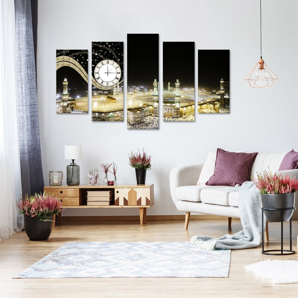 Kabe - Saatli 5 Parçalı Kanvas TabloParçalı KanvasTablolife.com