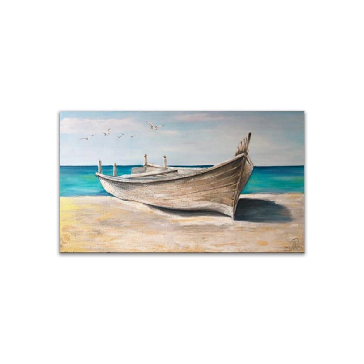 Kayık Yağlı Boya Dokulu TabloYağlı Boya Dokulu Manzara TablolarıTablolife.com