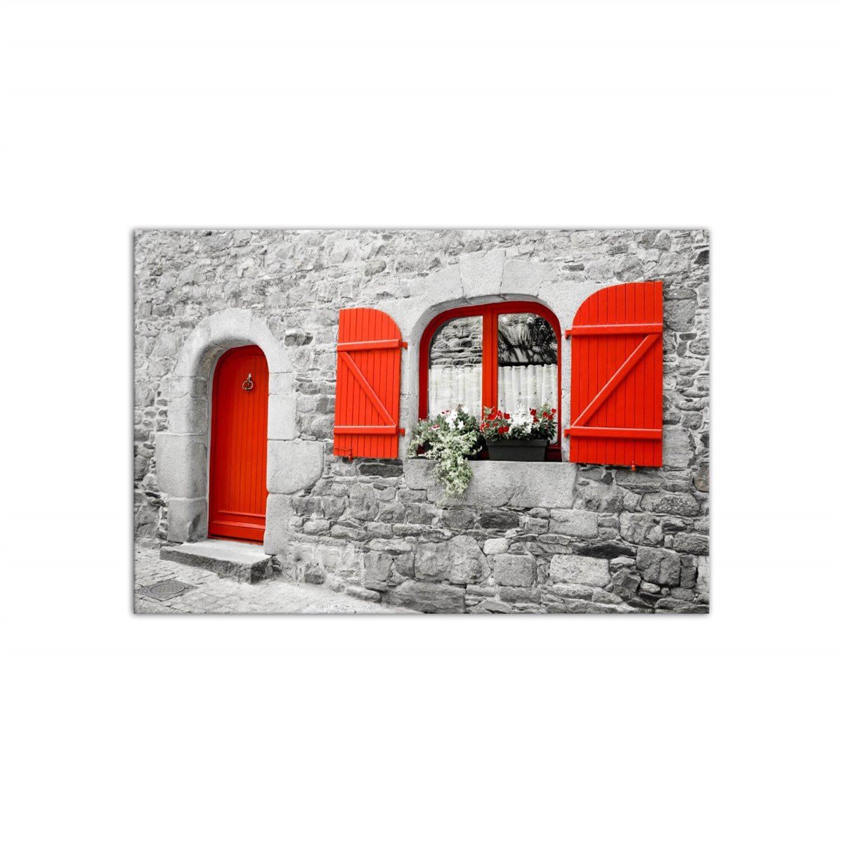 Kırmızı Kapı Ve Pencere - Büyük Boy Kanvas TabloBüyük Boy Kanvas TablolarTablolife.com