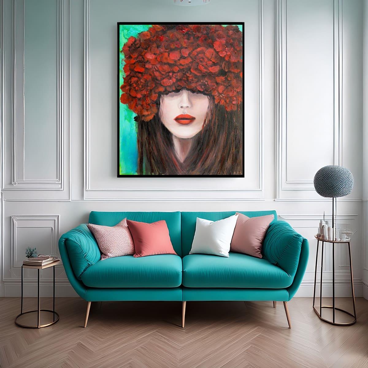 Kırmızıda Gizlenen Kadın Yağlı Boya Dokulu TabloYağlı Boya Dokulu Kadın Temalı TablolarTablolife