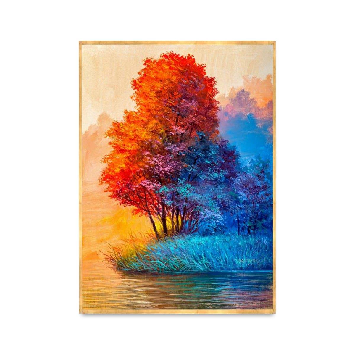 Kızıl Ağaç Yağlı Boya Dokulu TabloYağlı Boya Dokulu Manzara TablolarıTablolife