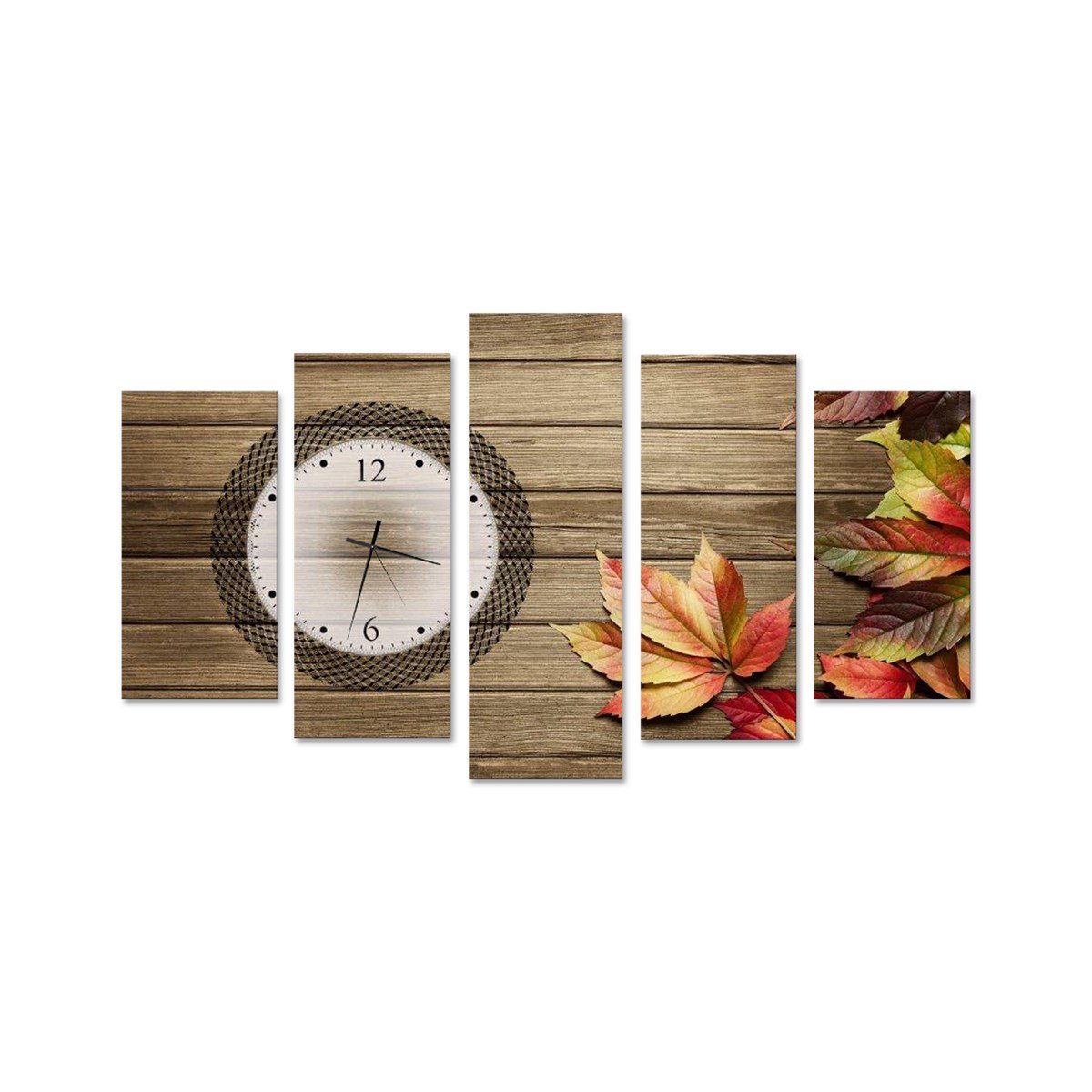 Kuru Yapraklar Saatli 5 Parçalı Kanvas TabloParçalı KanvasTablolife.com