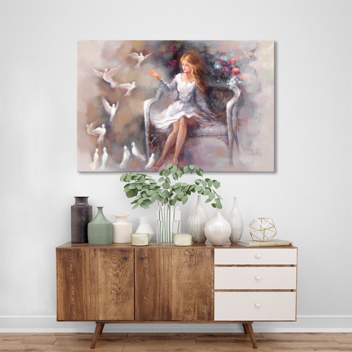 Kuşlara Fısıldayan Kız Kanvas TabloKadın Temalı TablolarTablolife.com