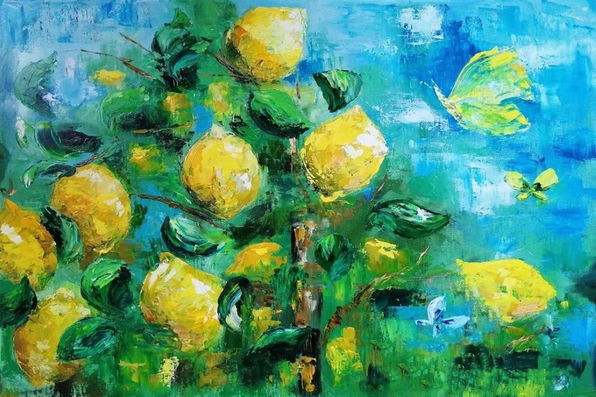 Limonlar Yağlı Boya Dokulu TabloYağlı Boya Dokulu Soyut TablolarTablolife.com