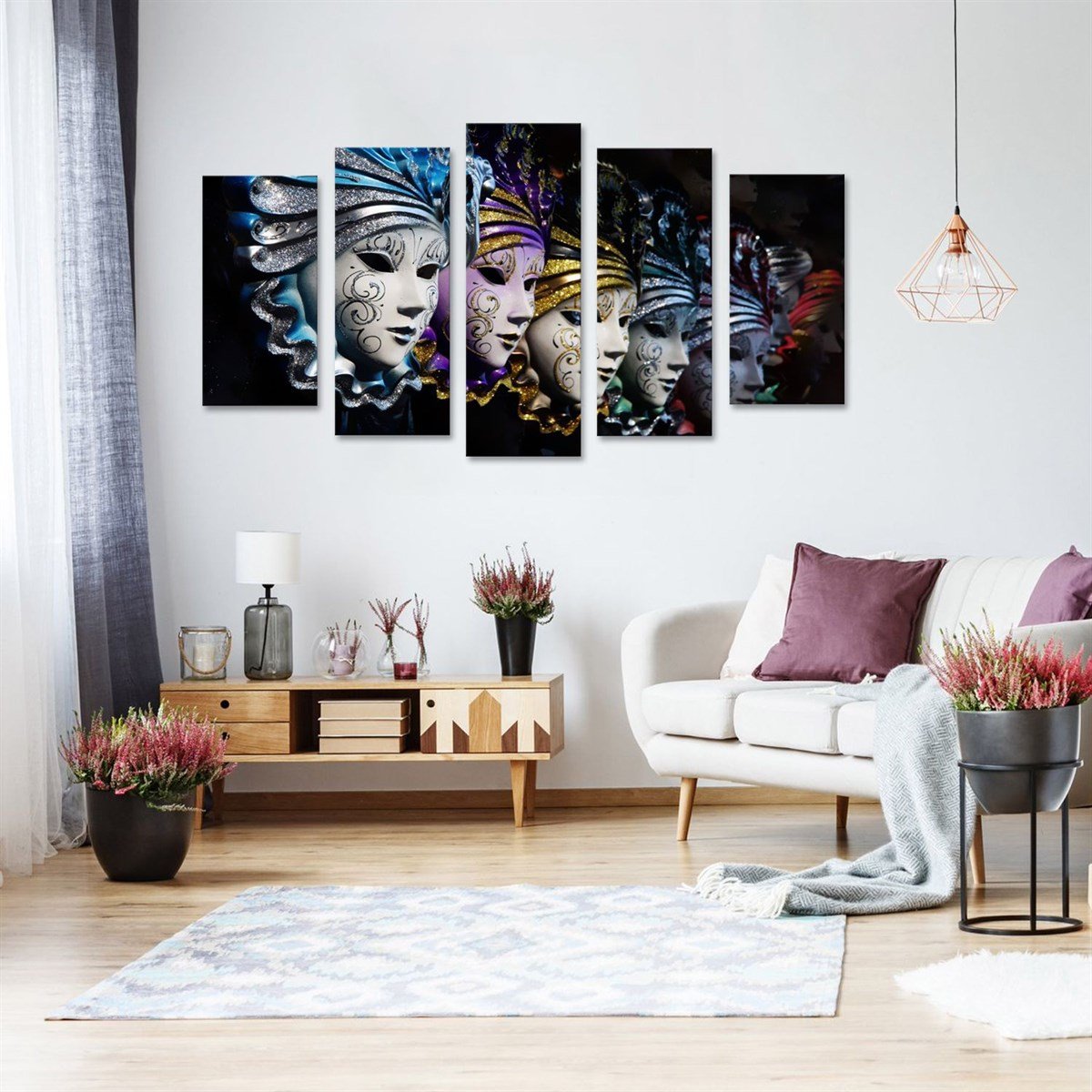 Maskeler - 5 Parçalı Kanvas Tablo