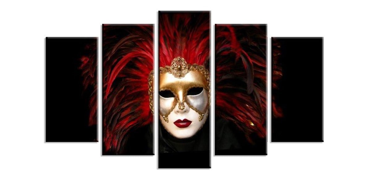 Maskeli Kadın - 5 Parçalı Kanvas Tablo