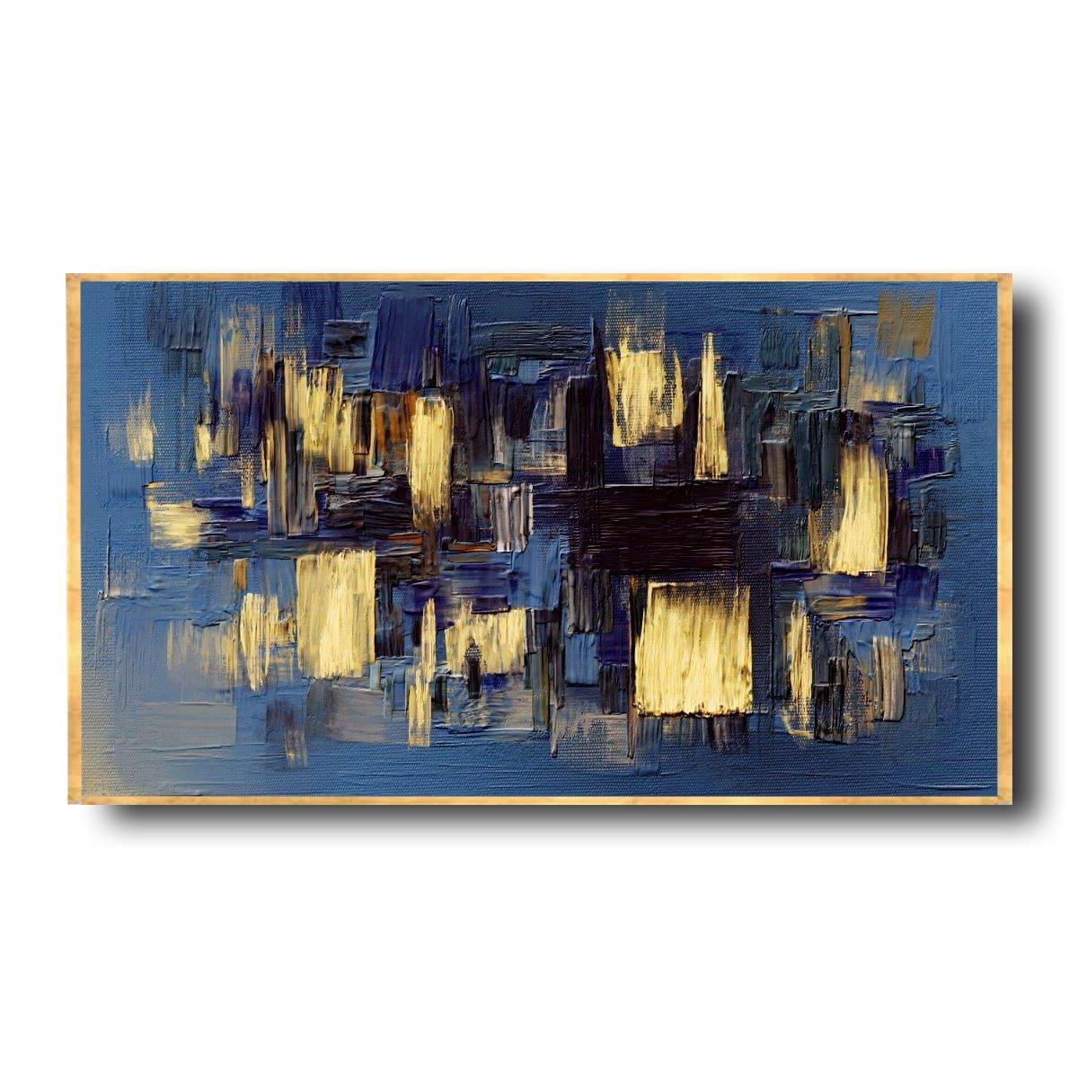 Mavi Sarı Örgü Yağlı Boya Dokulu TabloYağlı Boya Dokulu Soyut TablolarTablolife