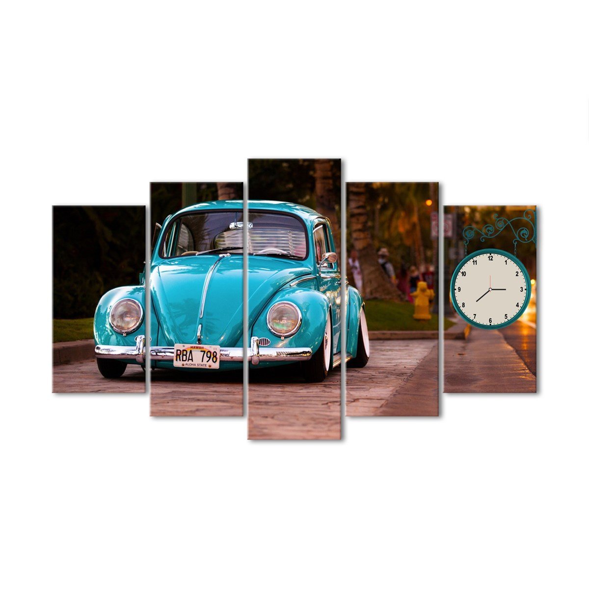 Mavi Vosvos 5 Parçalı Saatli Kanvas TabloKanvas TablolarTablolife.com