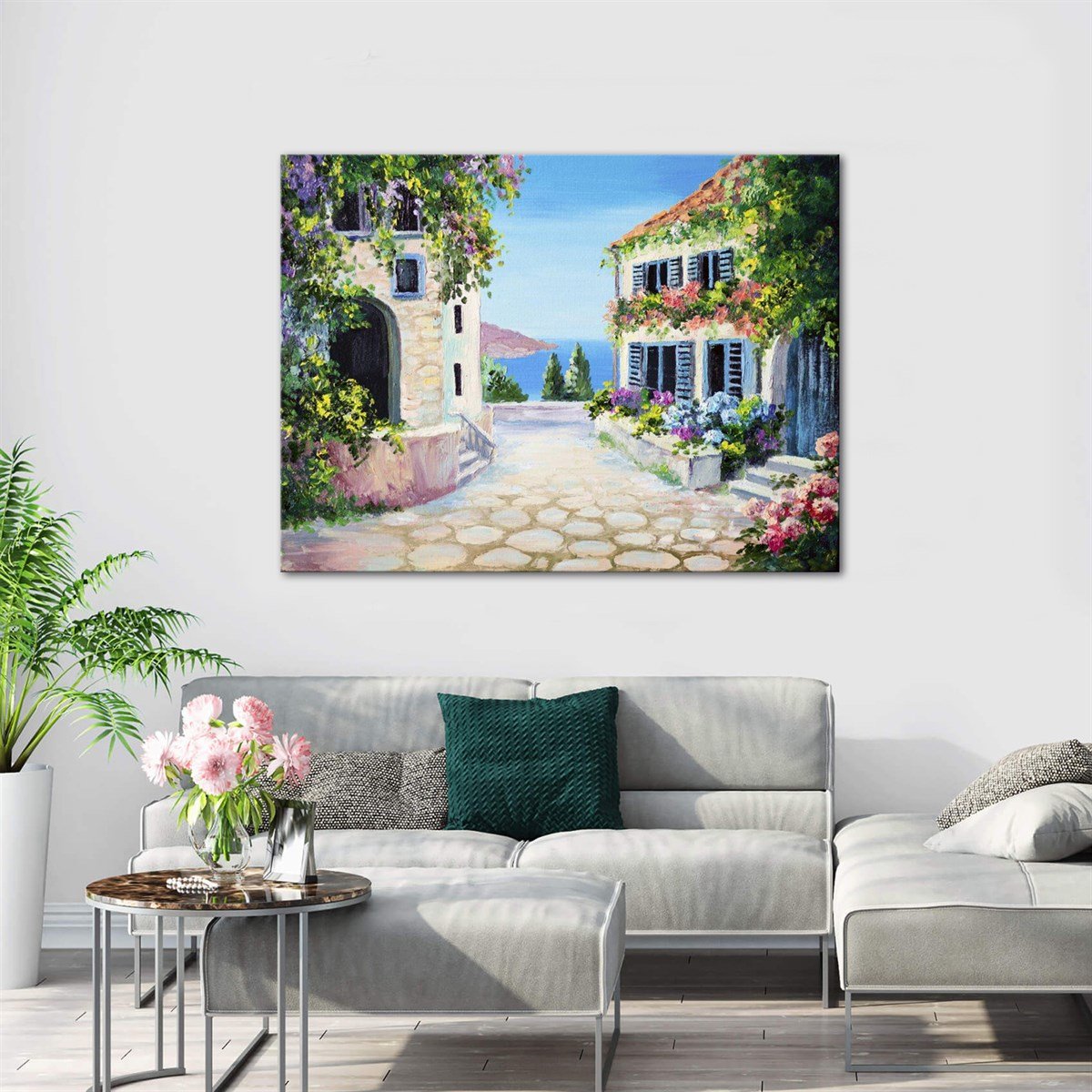 Maviye Bakan Evler Kanvas TabloManzaraTablolife.com