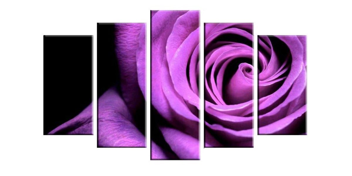 Mor Gül 5 Parçalı Kanvas Tablo