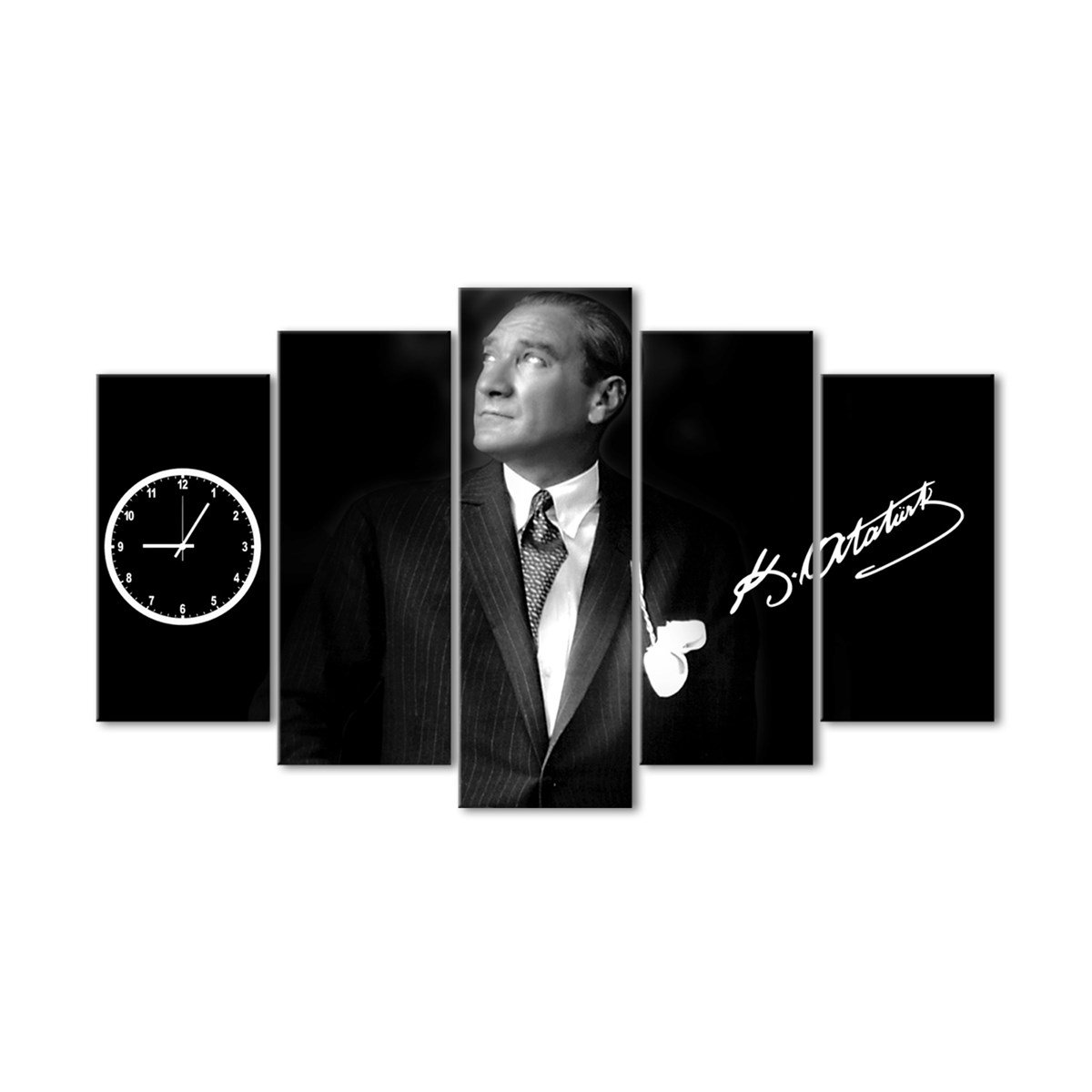 Mustafa Kemal Atatürk 5 Parçalı Saatli Kanvas TabloParçalı KanvasTablolife.com