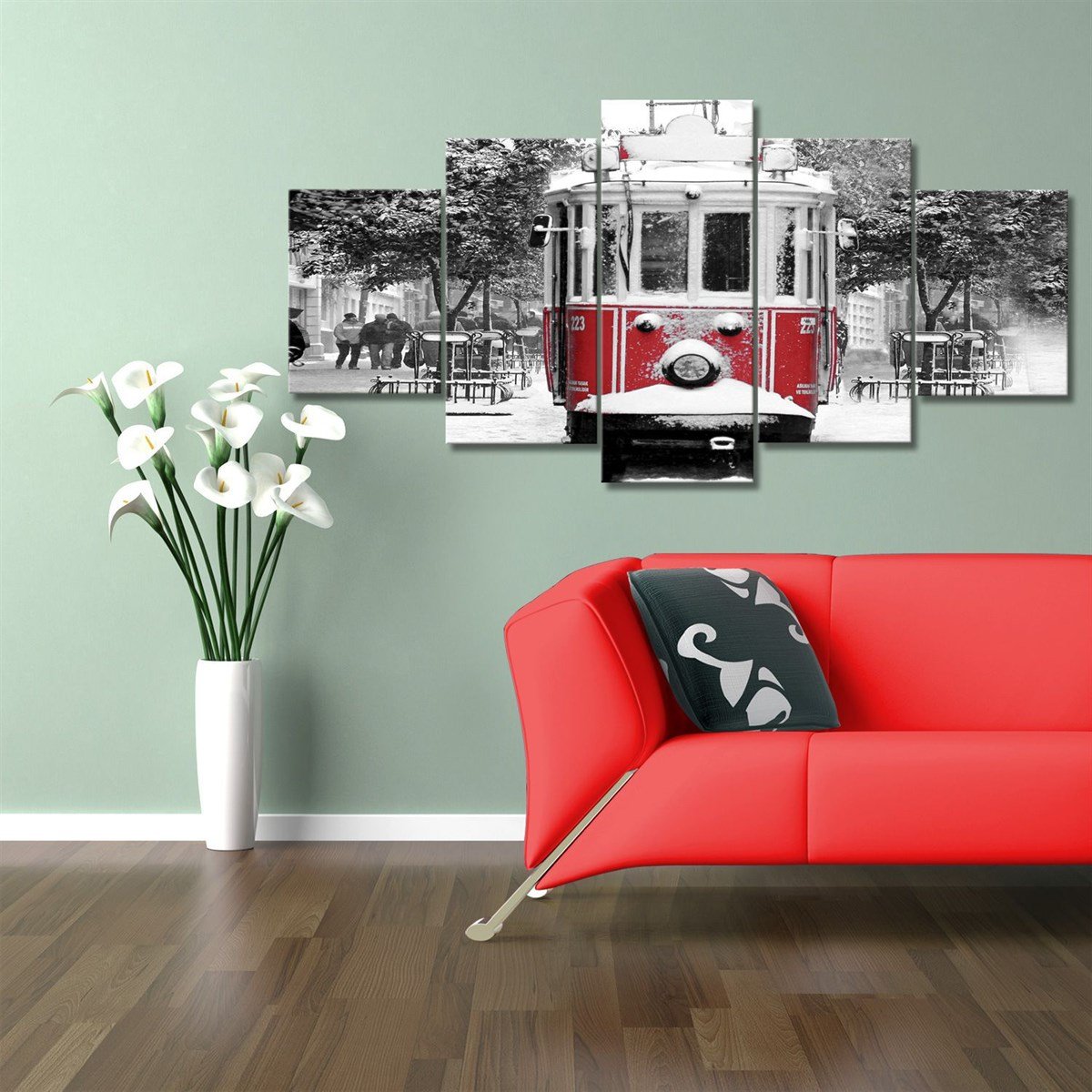 Nostalji Tramvayı 5 Parçalı Kanvas Tablo