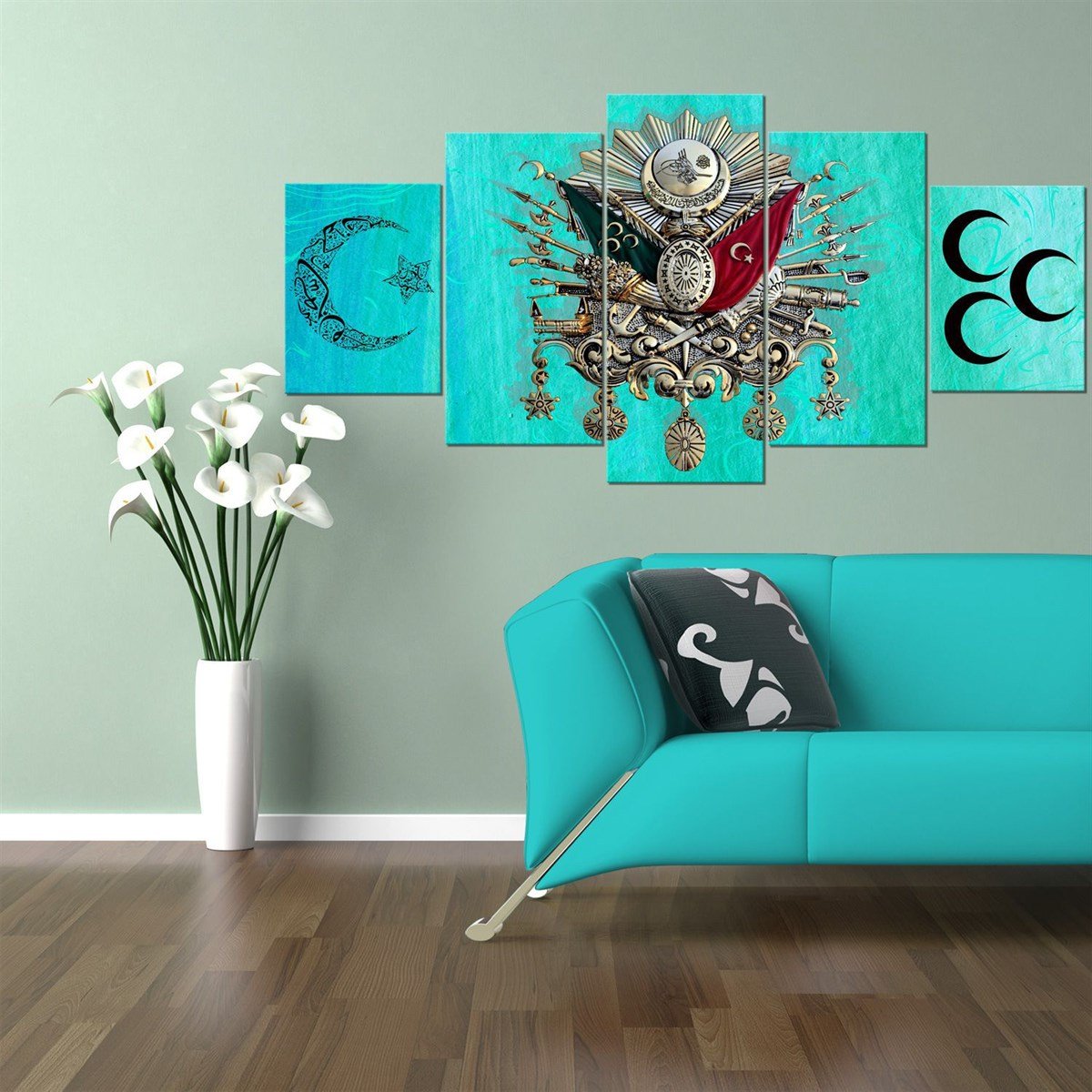 Osmanlı Arması 5 Parçalı Kanvas Tablo