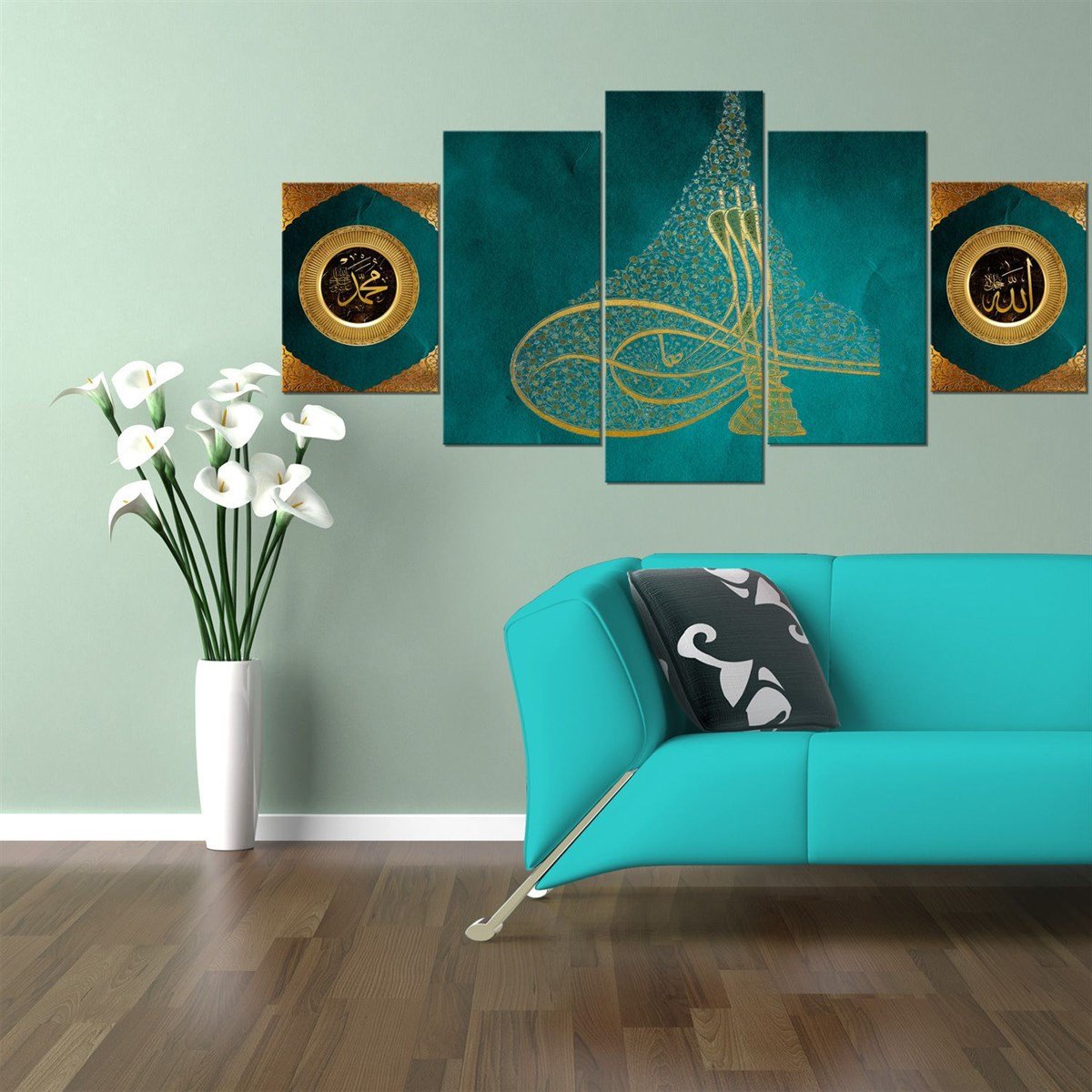 Osmanlı Tuğra 5 Parçalı Kanvas Tablo