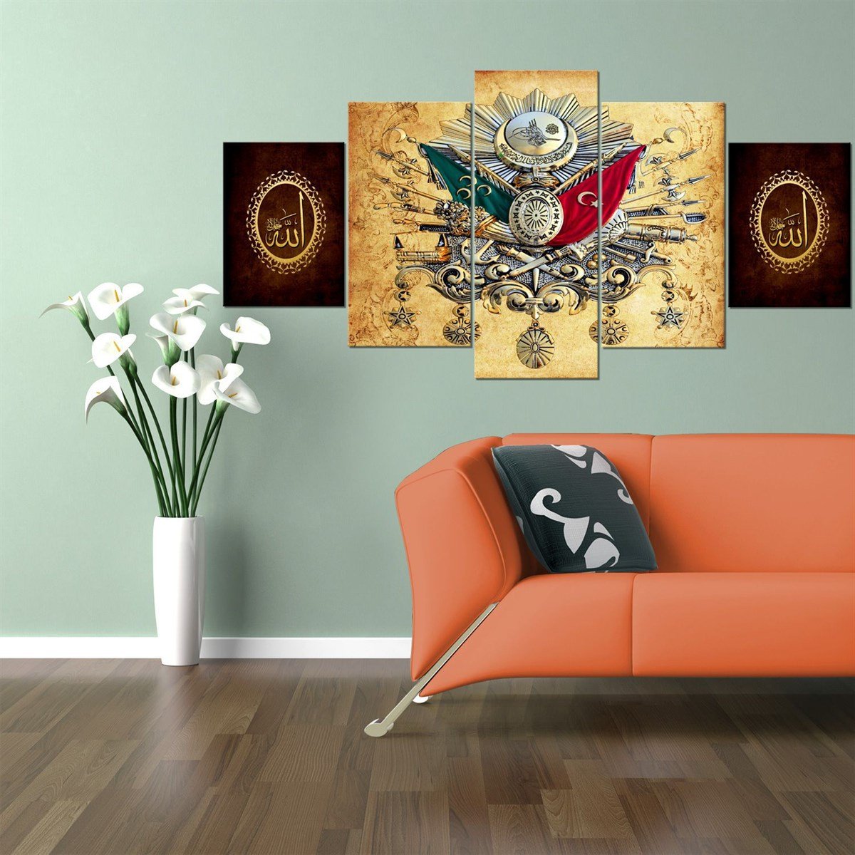 Osmanlı Tuğrası 5 Parçalı Kanvas Tablo