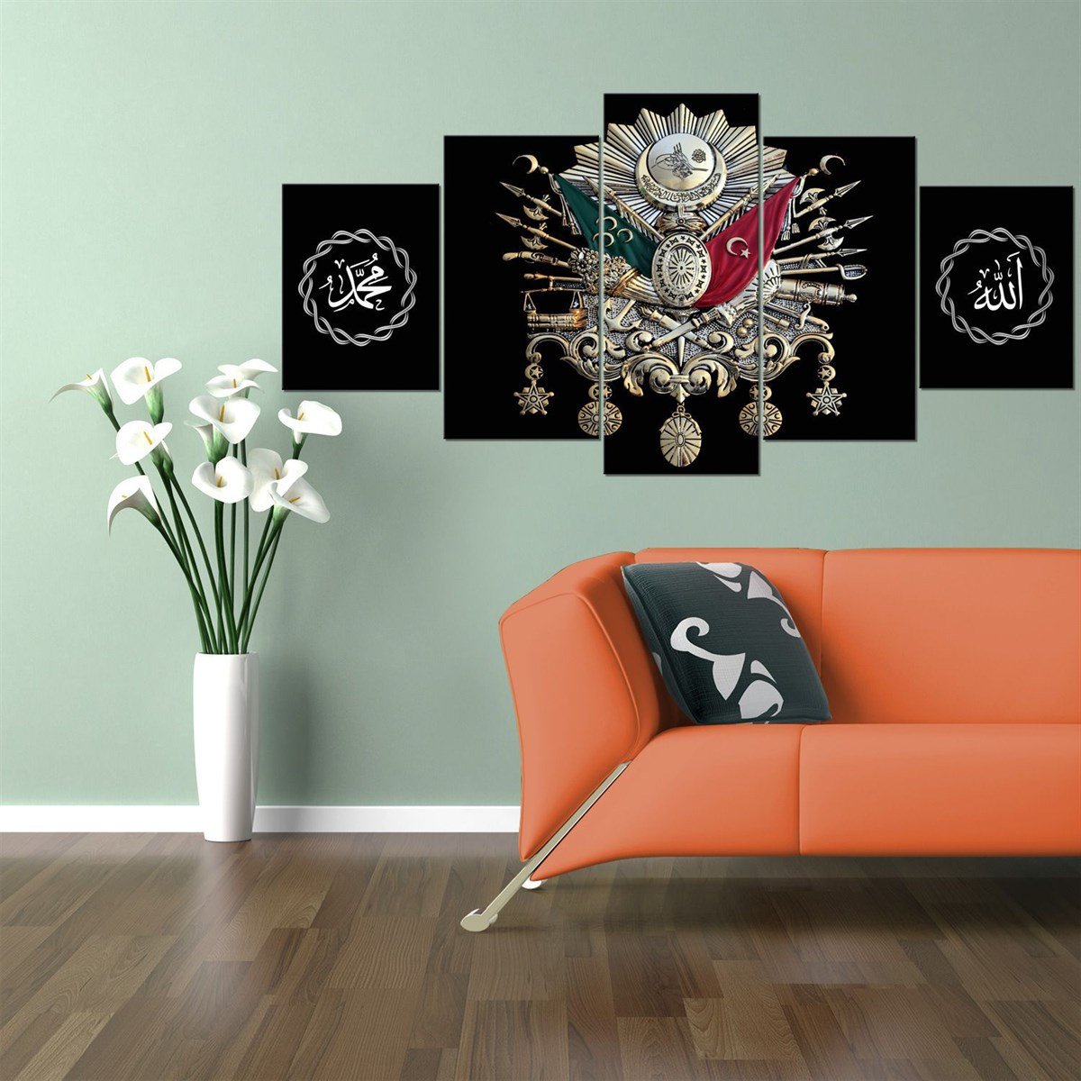 Osmanlı Tuğrası Siyah Parçalı Kanvas Tablo