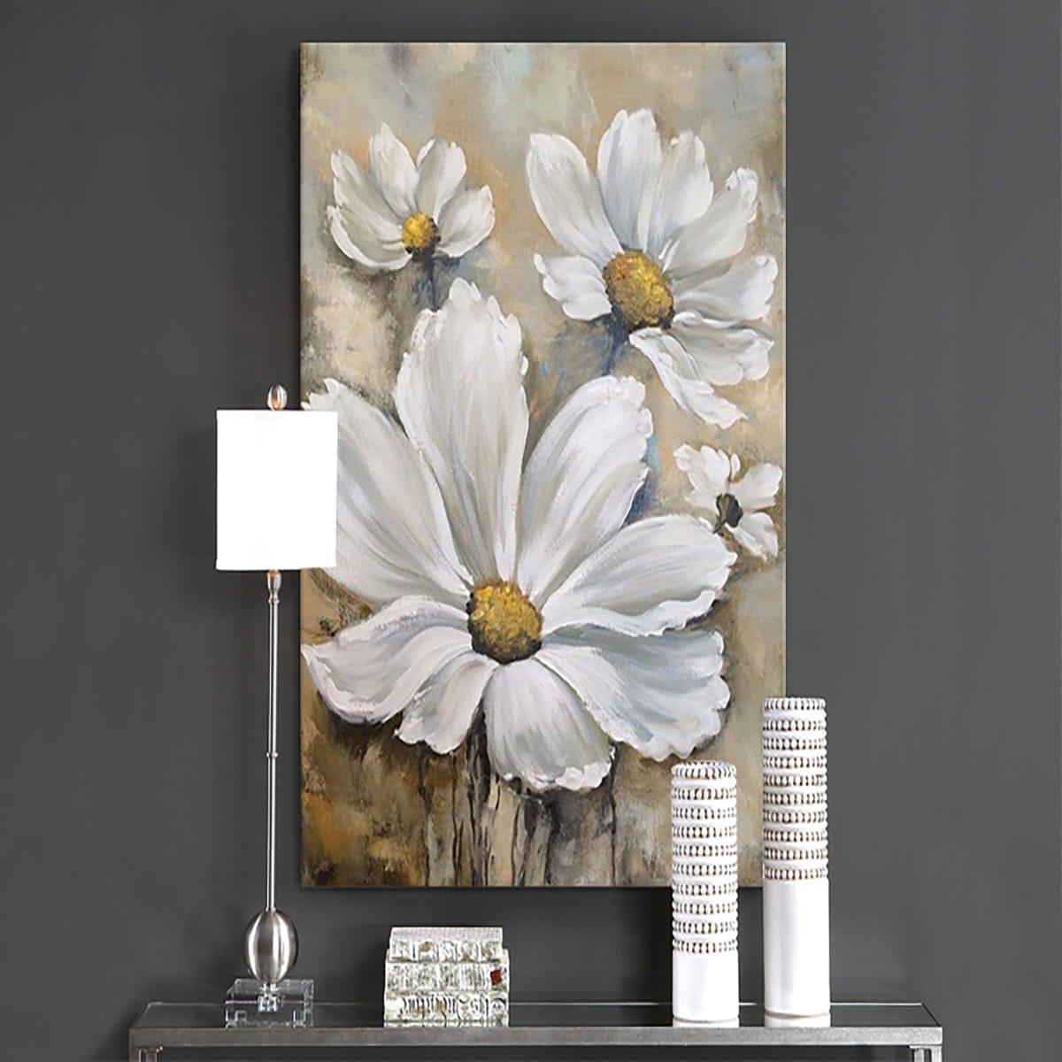 Papatyalar Yağlı Boya Dokulu TabloYağlı Boya Dokulu Çiçek TablolarıTablolife.com