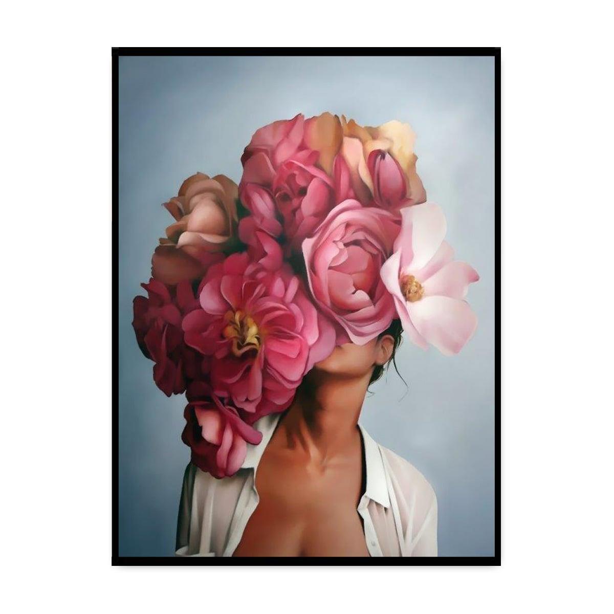 Pembe Çiçekli Kadın Yağlı Boya Dokulu TabloYağlı Boya Dokulu Kadın Temalı TablolarTablolife