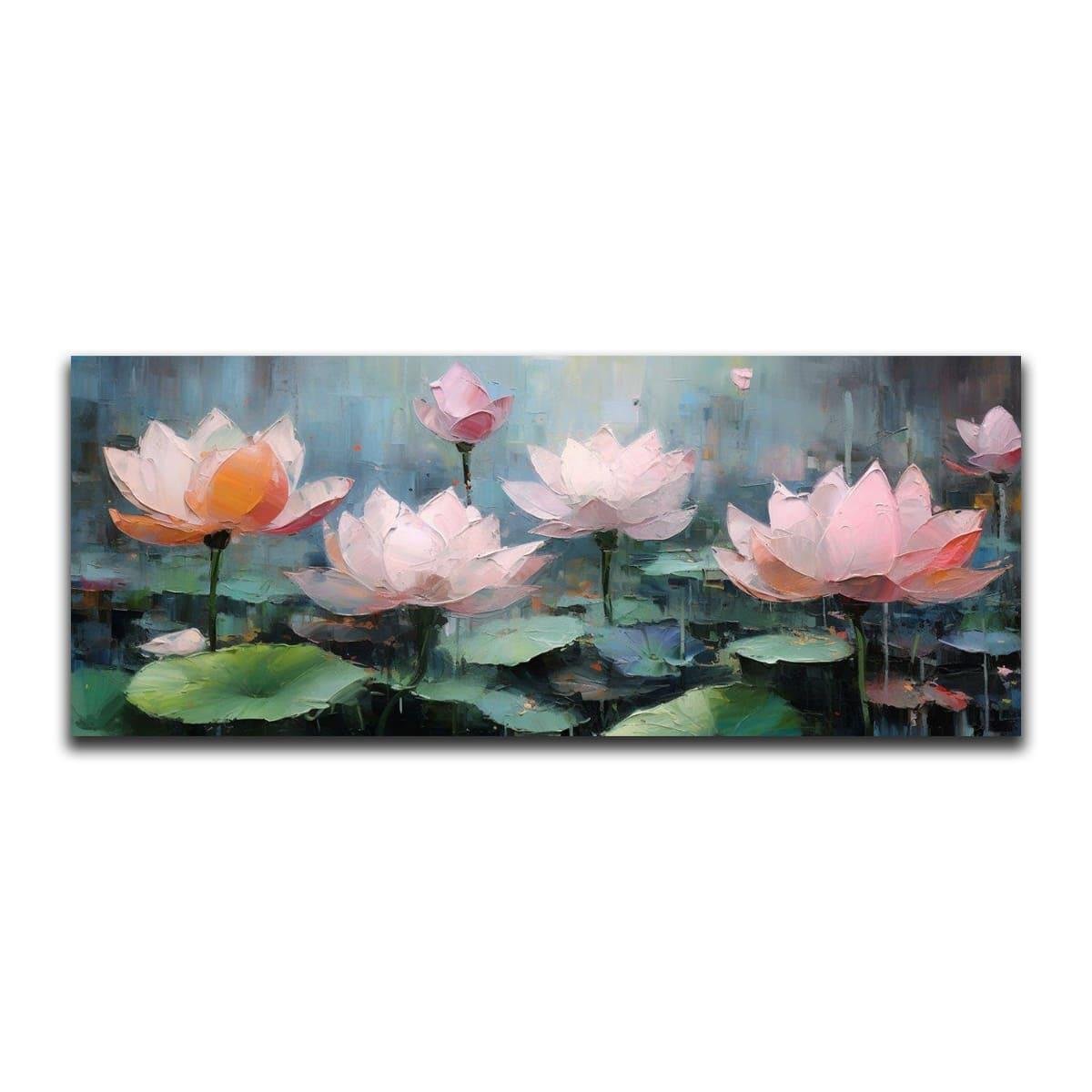 Pembe Nilüfer Yağlı Boya Dokulu TabloYağlı Boya Dokulu Çiçek TablolarıTablolife