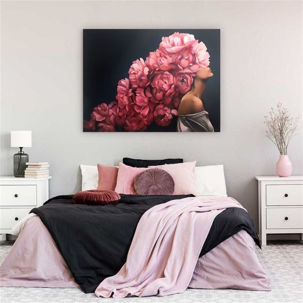 Pembe Saçlı Kadın Yağlı Boya Dokulu TabloYağlı Boya Dokulu Kadın Temalı TablolarTablolife.com