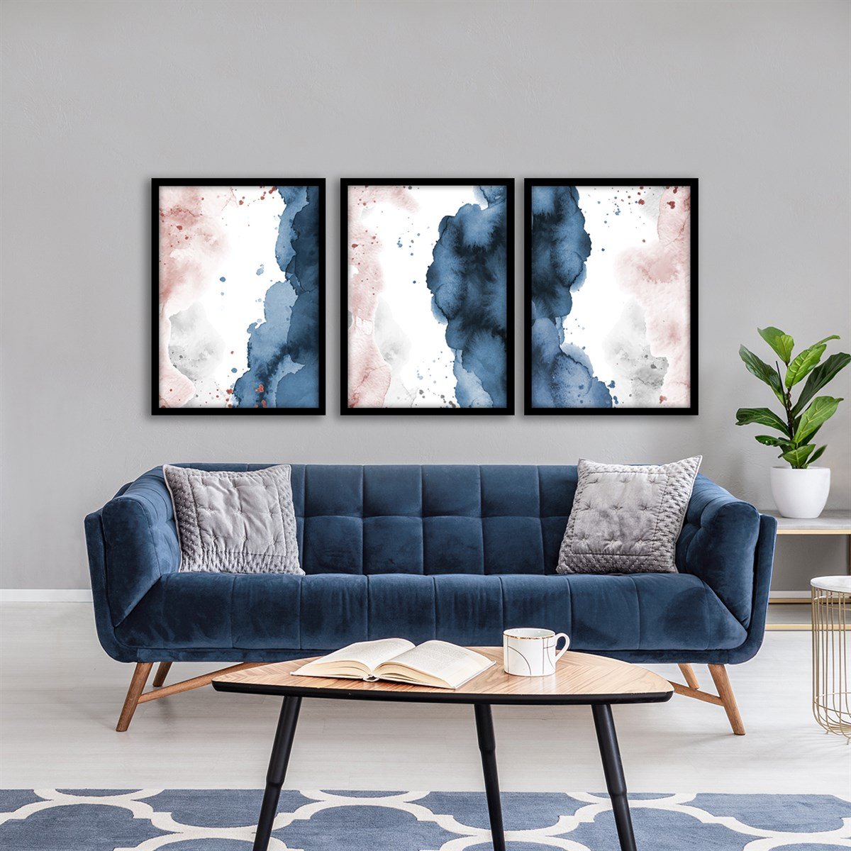 Pink Blue Smoke Çerçeveli Poster SetiPosterlerTablolife.com