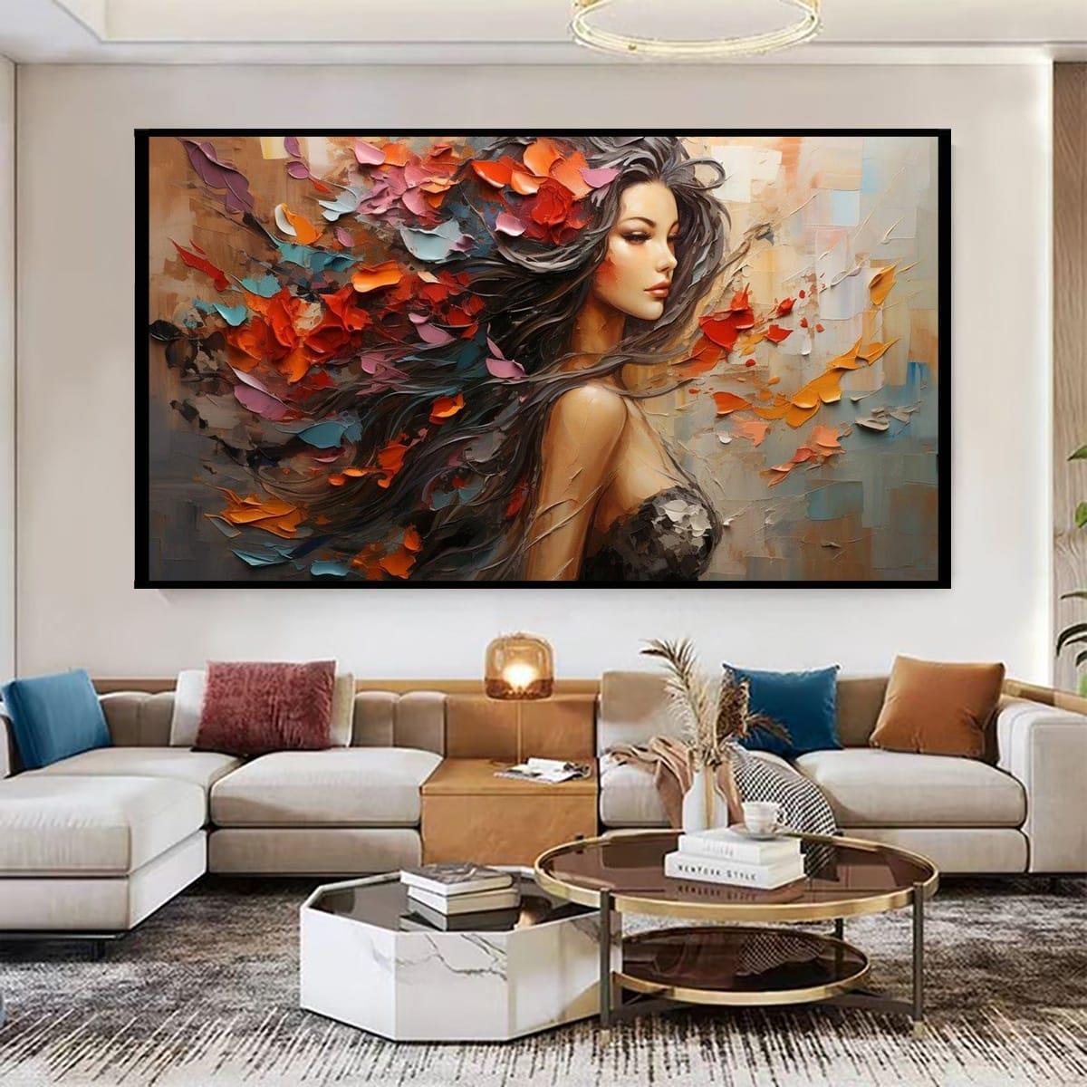 Renklerin İçindeki Kadın 3D Yoğun Yağlı Boya Tablo3D Yoğun Yağlı Boya TablolarTablolife