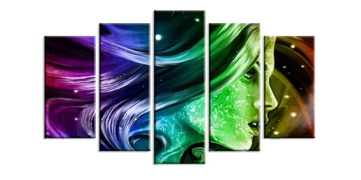 Renkli Kadın 5 Parçalı Kanvas Tablo