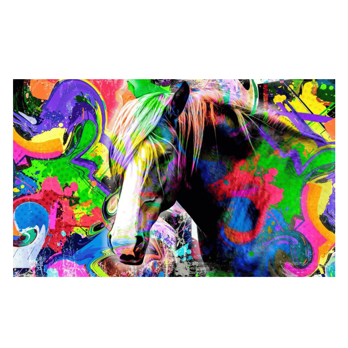 Renkli Kısrak Yağlı Boya Dokulu TabloYağlı Boya Dokulu Hayvan TablolarıTablolife