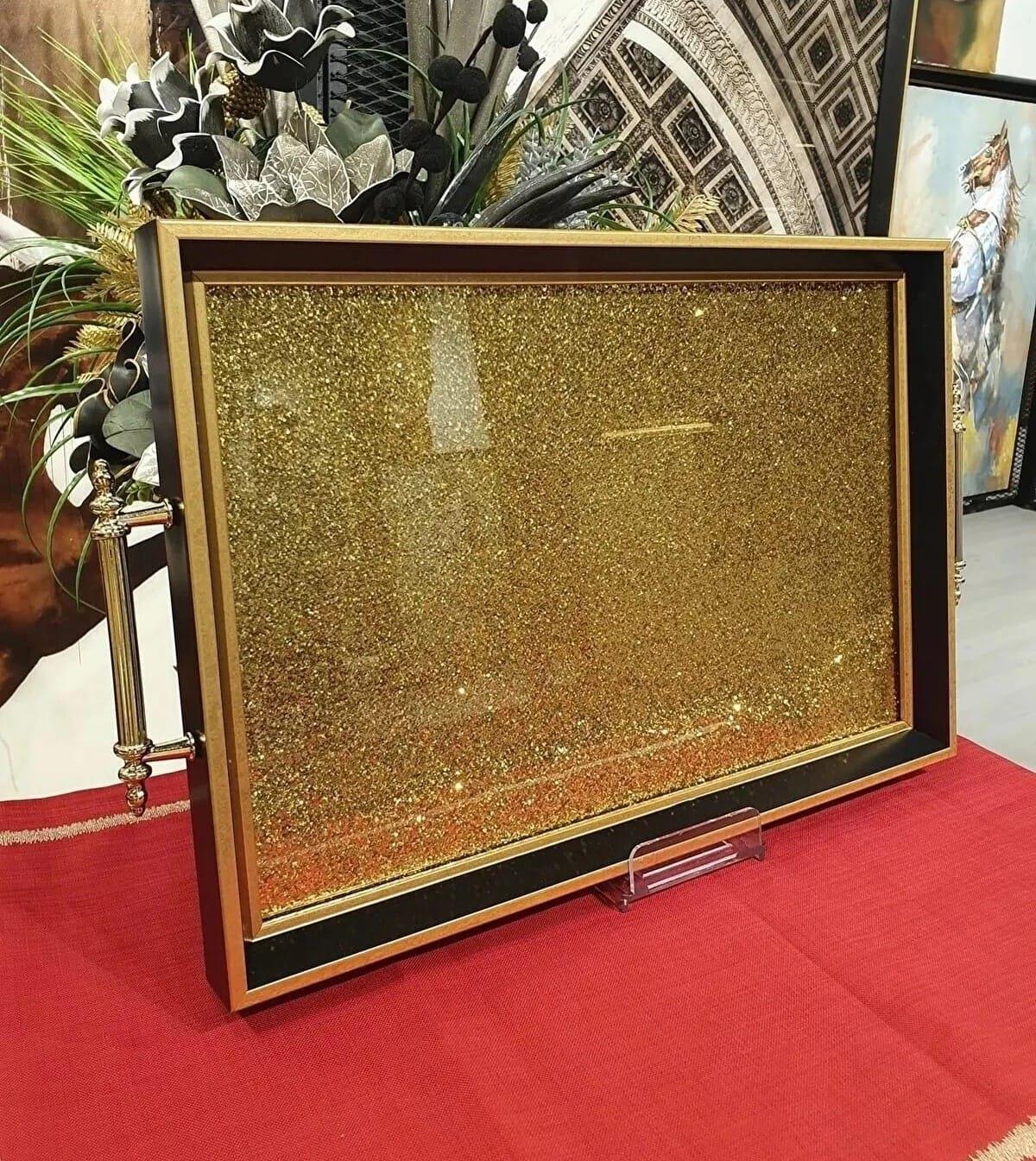 Sim Taşlı Dekoratif Lüx Nişan Söz Çay TepsisiTepsilerTablolife.com