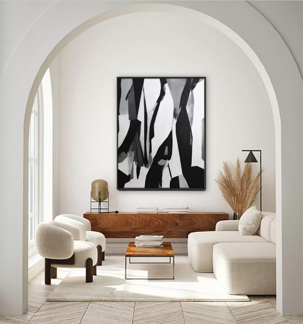 Siyah Beyaz Gri Yağlı Boya Dokulu TabloYağlı Boya Dokulu Soyut TablolarTablolife.com