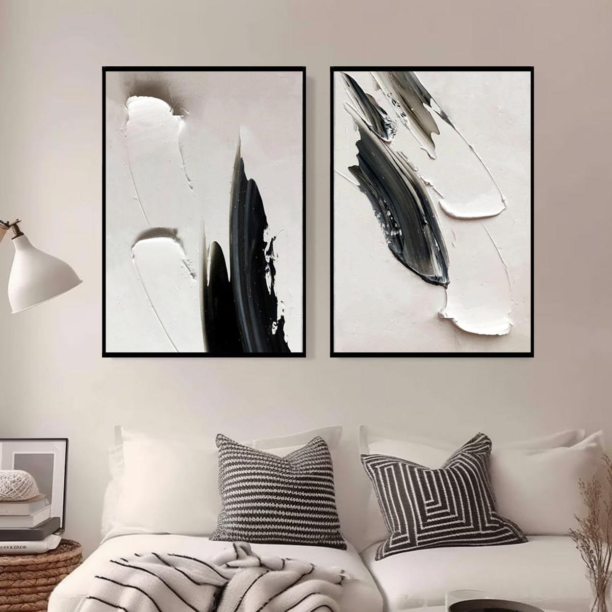 Siyah Beyaz İkili Set 3D Yoğun Yağlı Boya Tablo3D Yoğun Yağlı Boya TablolarTablolife