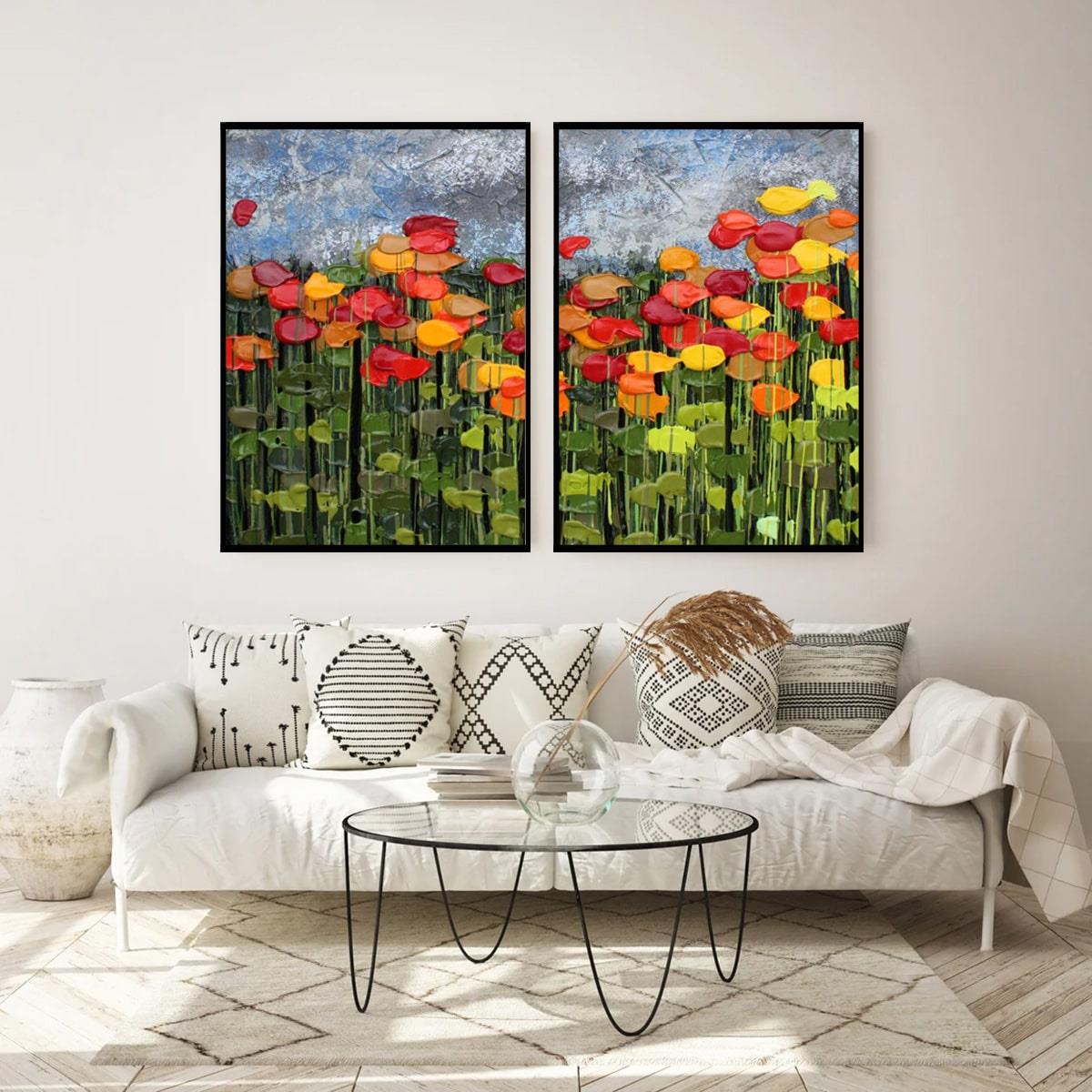 Soyut Çiçek Tarlası İkili Set 3D Yoğun Yağlı Boya Tablo3D Yoğun Yağlı Boya TablolarTablolife