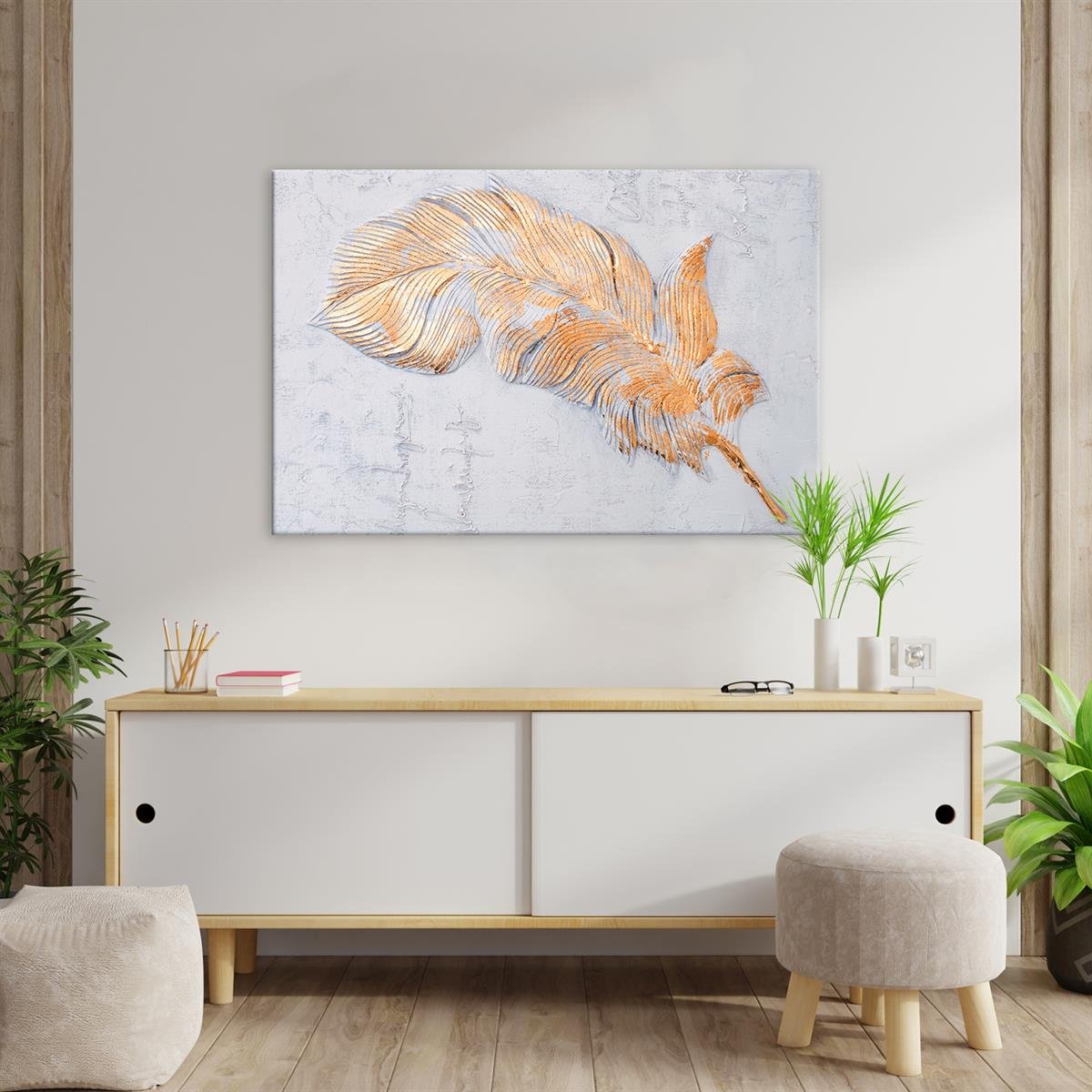 Soyut Gold Tüy Yağlı Boya Dokulu TabloYağlı Boya Dokulu Soyut TablolarTablolife.com