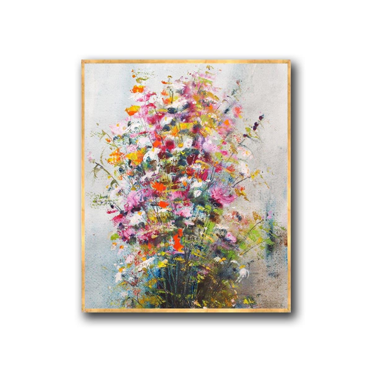 Soyut Kır Çiçekleri Yağlı Boya Dokulu TabloYağlı Boya Dokulu Çiçek TablolarıTablolife