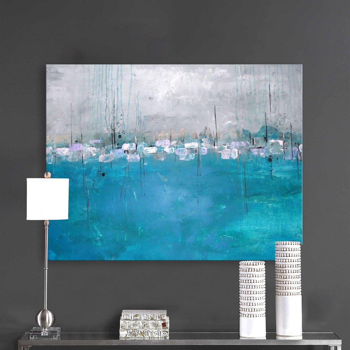 Soyut Mavi - Yağlı Boya Dokulu Tablo