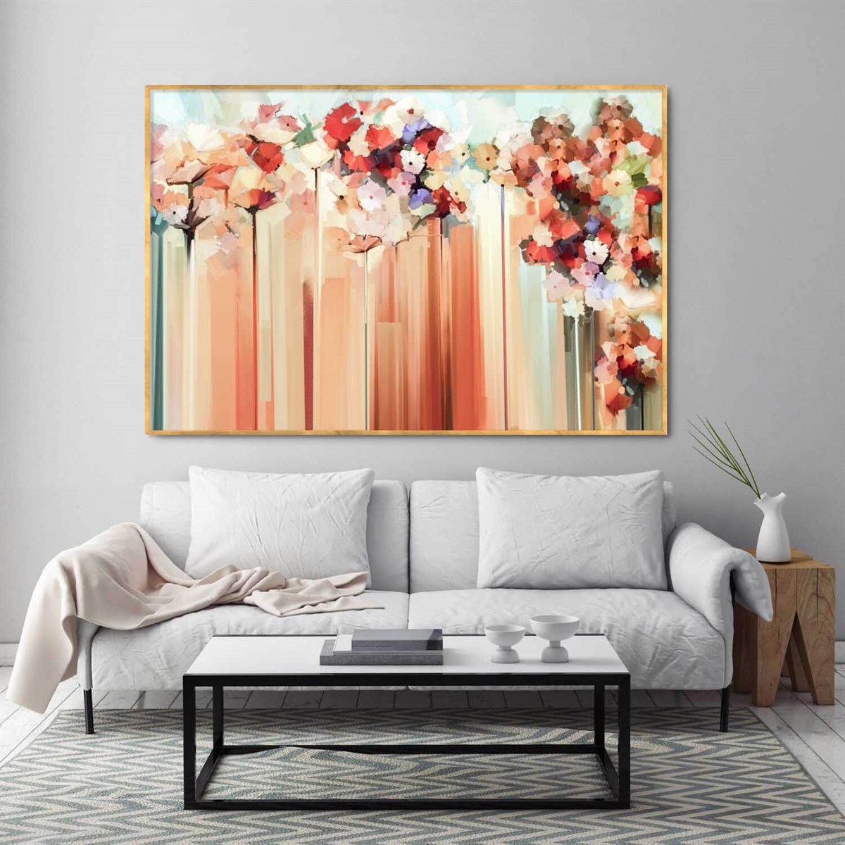 Soyut Pembe Çiçekler - Yağlı Boya Dokulu TabloYağlı Boya Dokulu TablolarTablolife.com