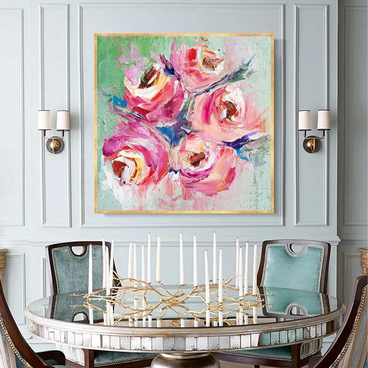 Soyut Pembe Güller 3D Yoğun Yağlı Boya Tablo3D Yoğun Yağlı Boya TablolarTablolife