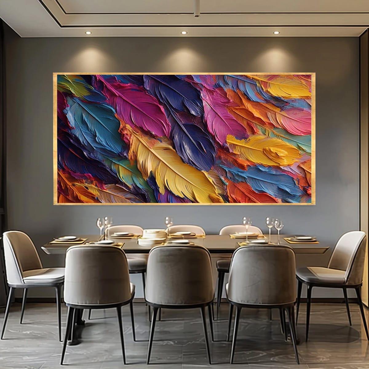 Soyut Renkli Tüyler 3D Yağlı Boya Tablo3D Yoğun Yağlı Boya TablolarTablolife