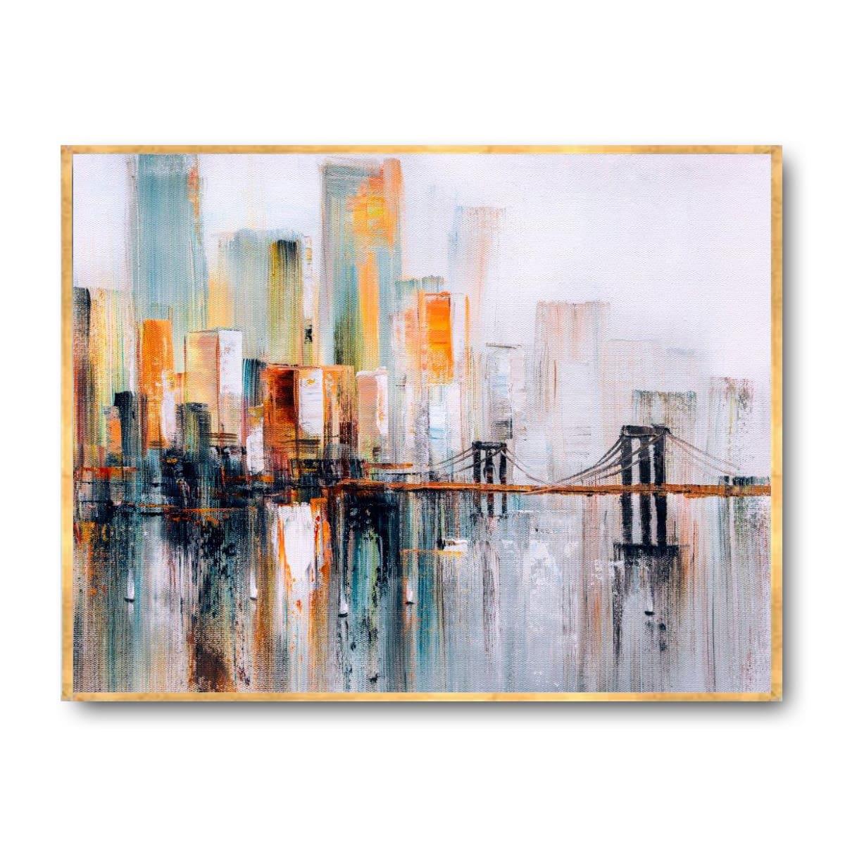 Soyut Şehrin Gölgesi Yağlı Boya Dokulu TabloYağlı Boya Dokulu Şehir TablolarıTablolife